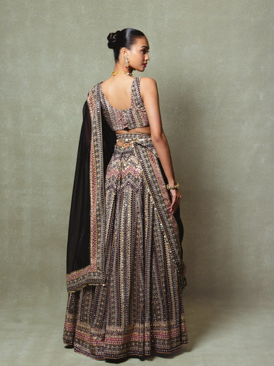 Black Crepe Silk Digital Printed Lehenga Set - Vedant G