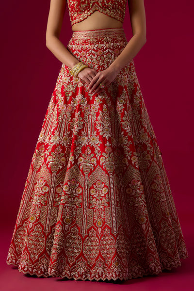 Red Silk Zardosi Embroidered Lehenga Set