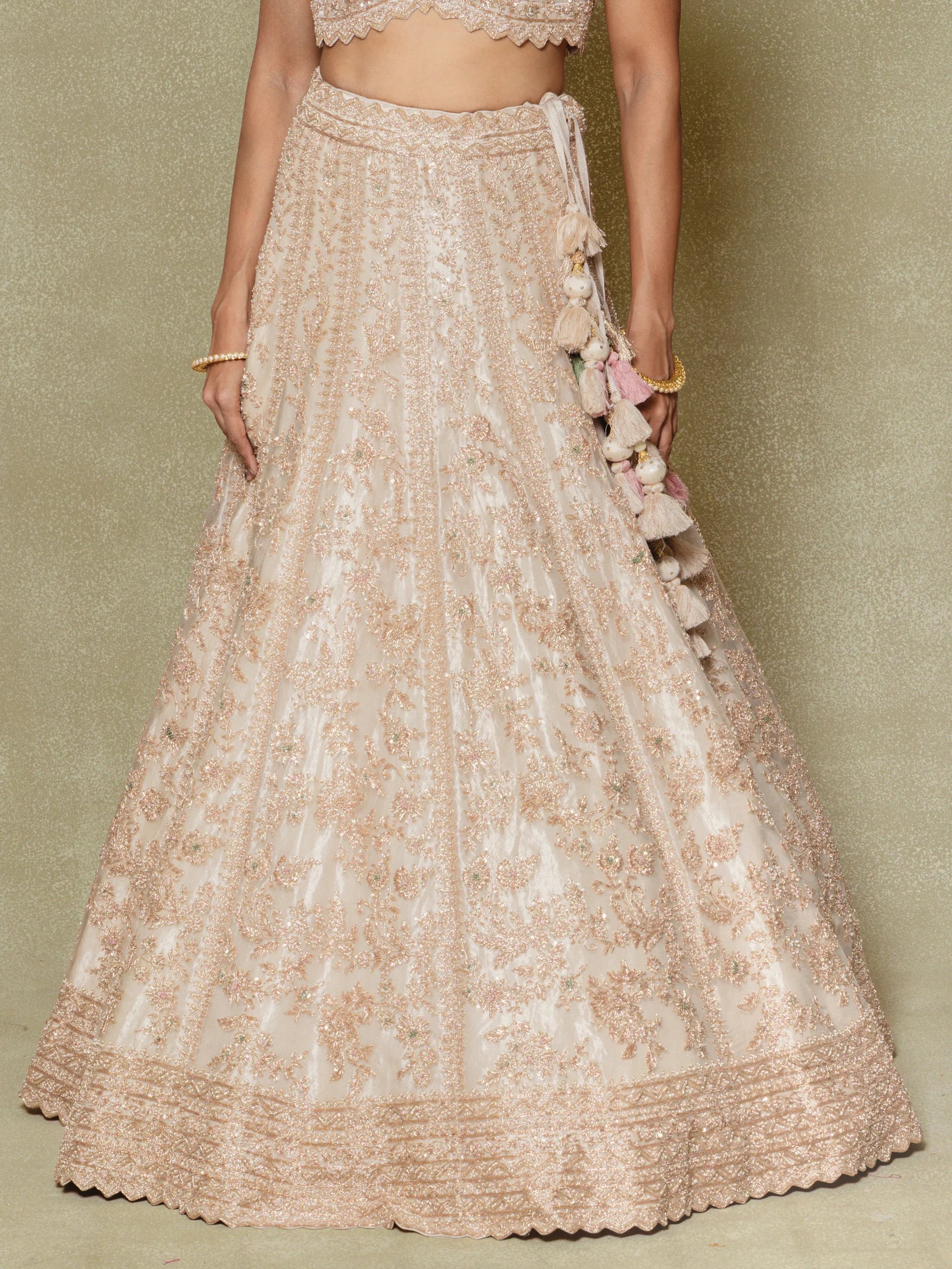 Champagne Silk Embroidered Lehenga Set - Vedant G
