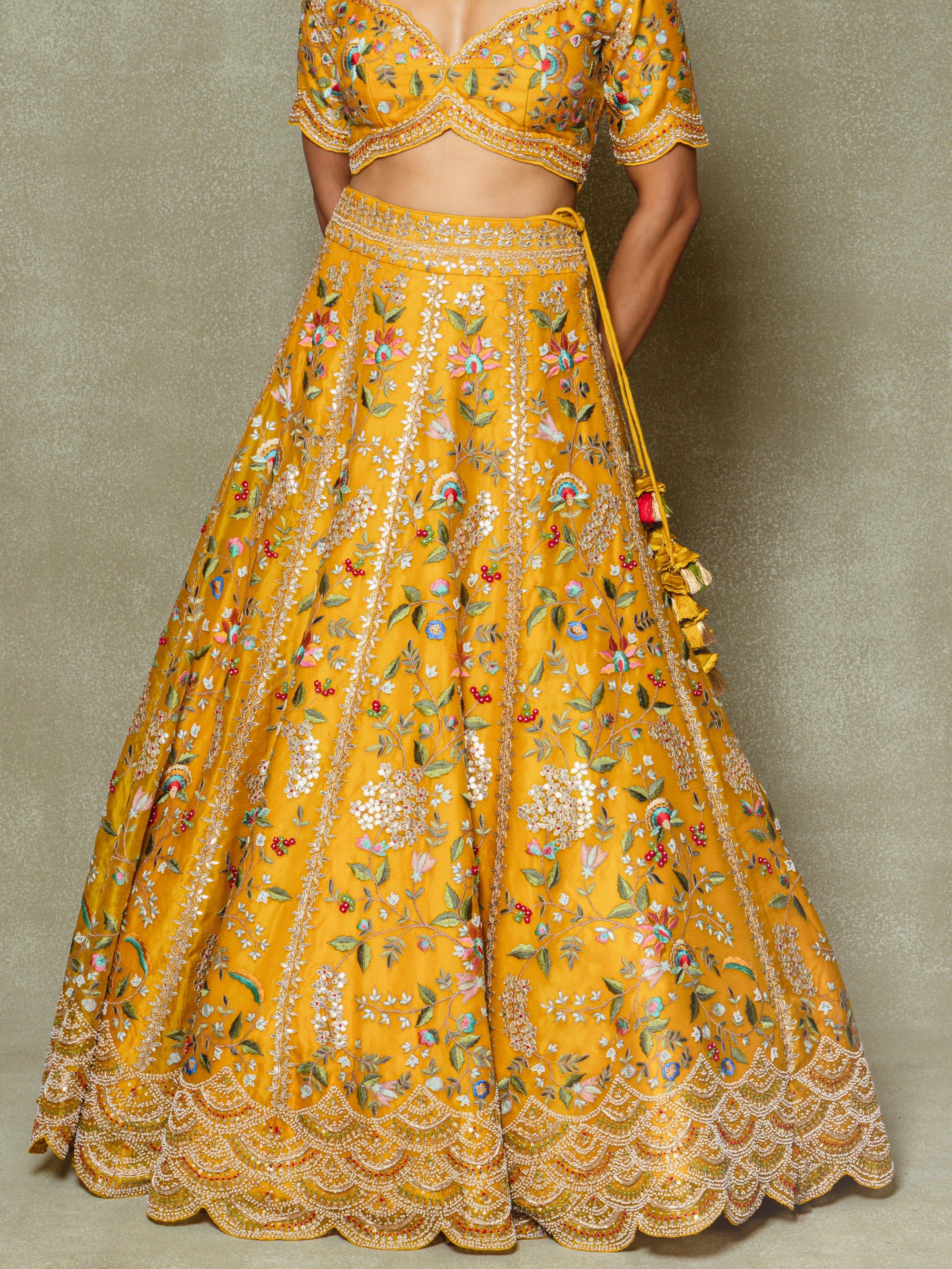 Yellow Organza Embroidered Lehenga Set