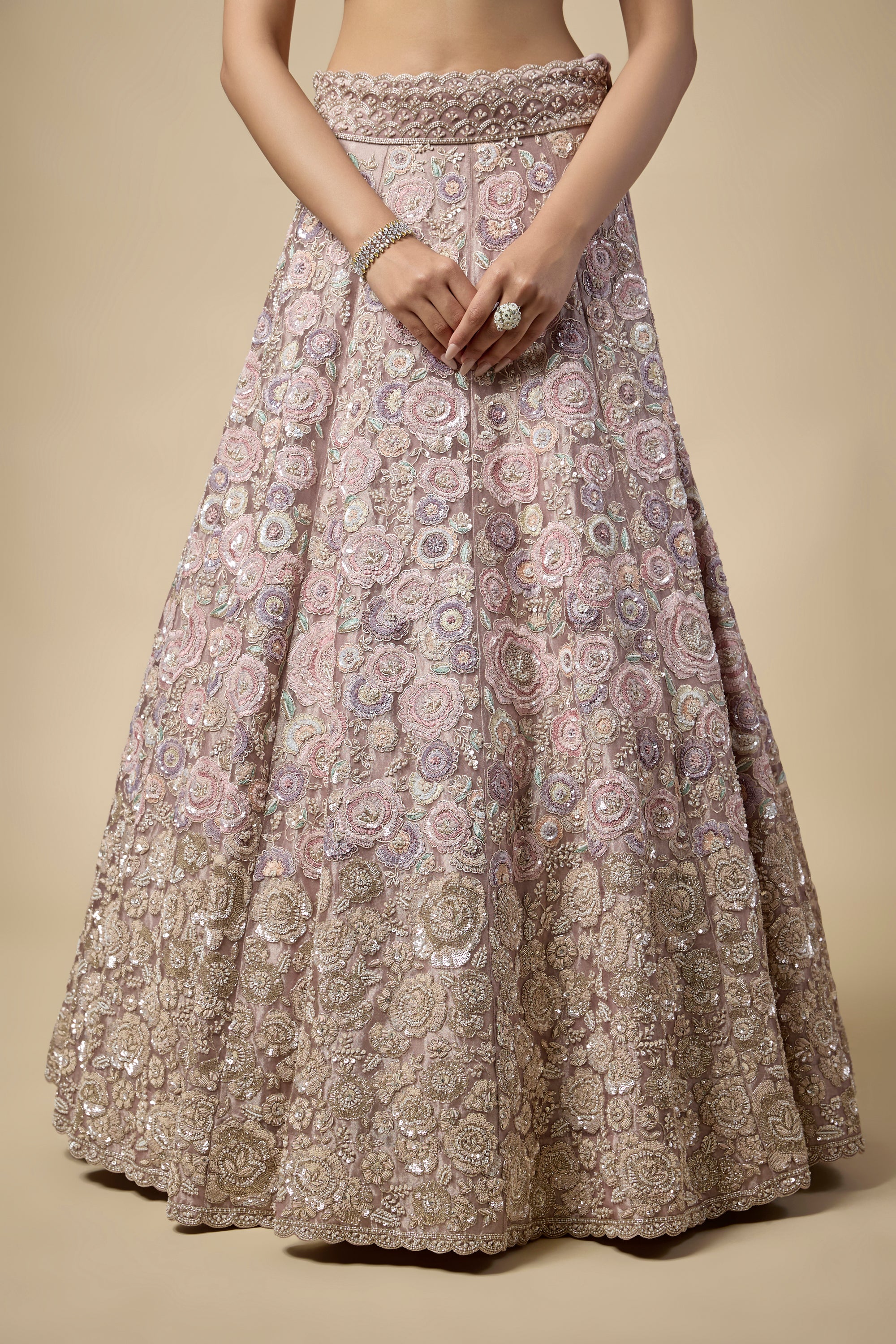 Lavender Tissue Sequins and Pearls Embroidered Lehenga Set