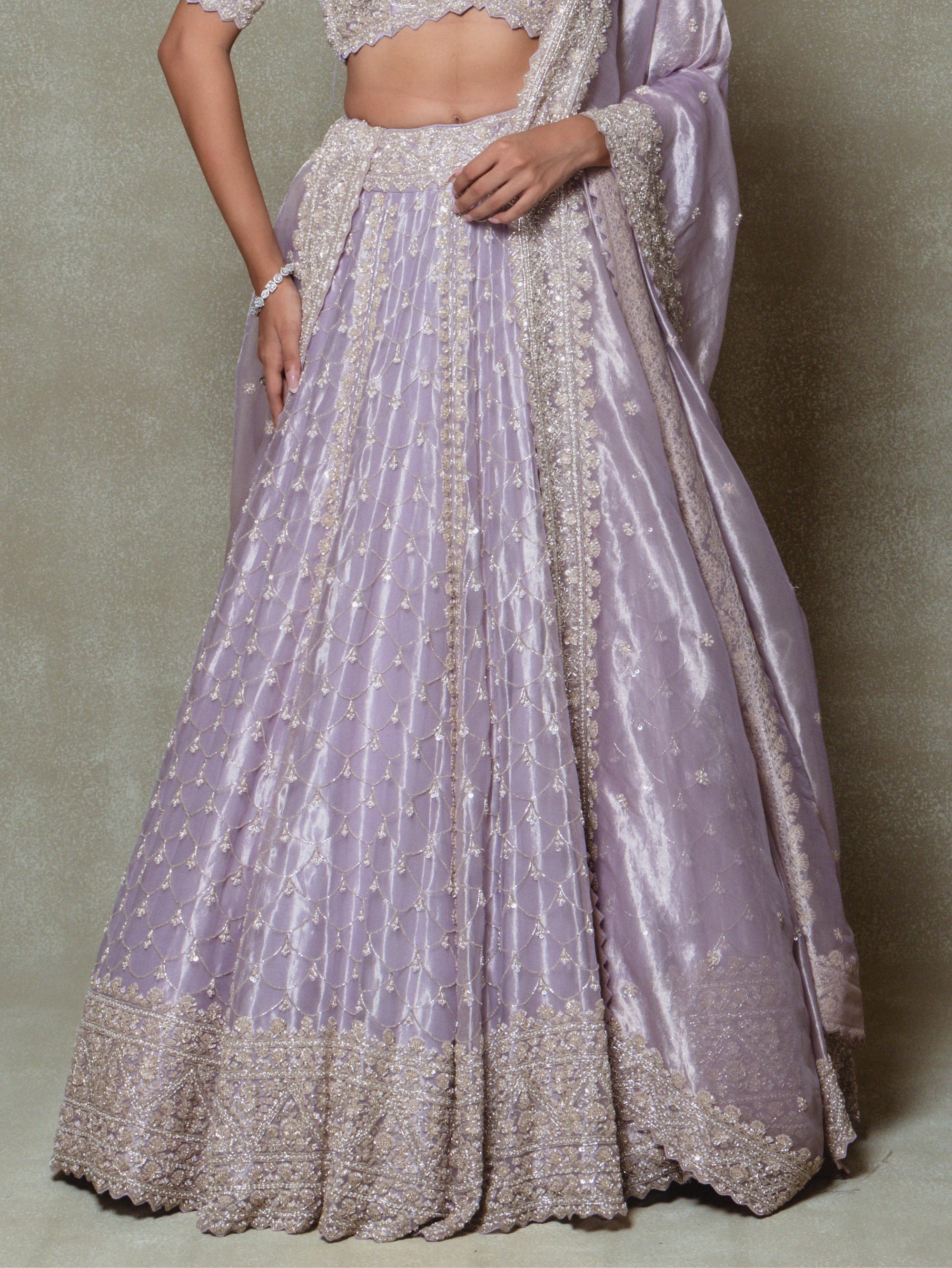 Lilac Tissue Embroidered Lehenga Set