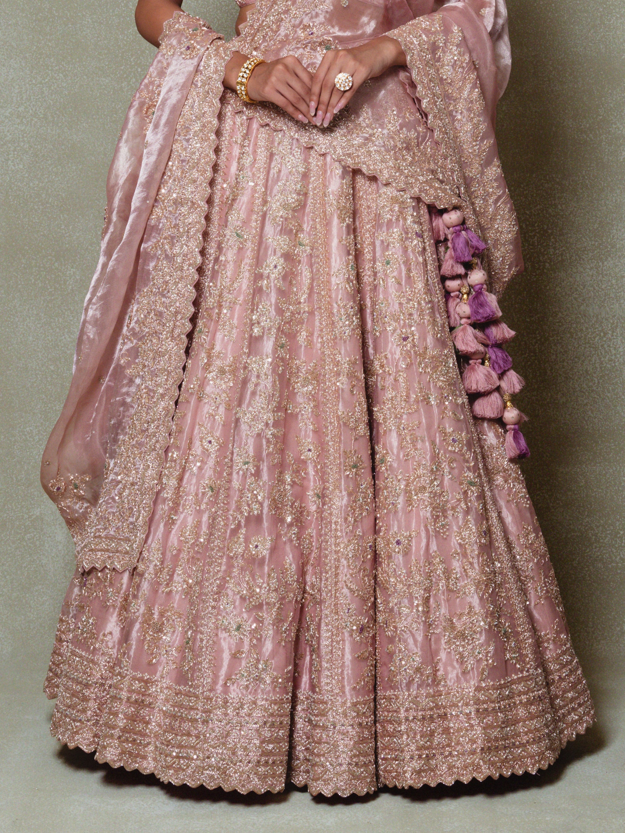 Rose Pink Tissue Embroidered Lehenga Set