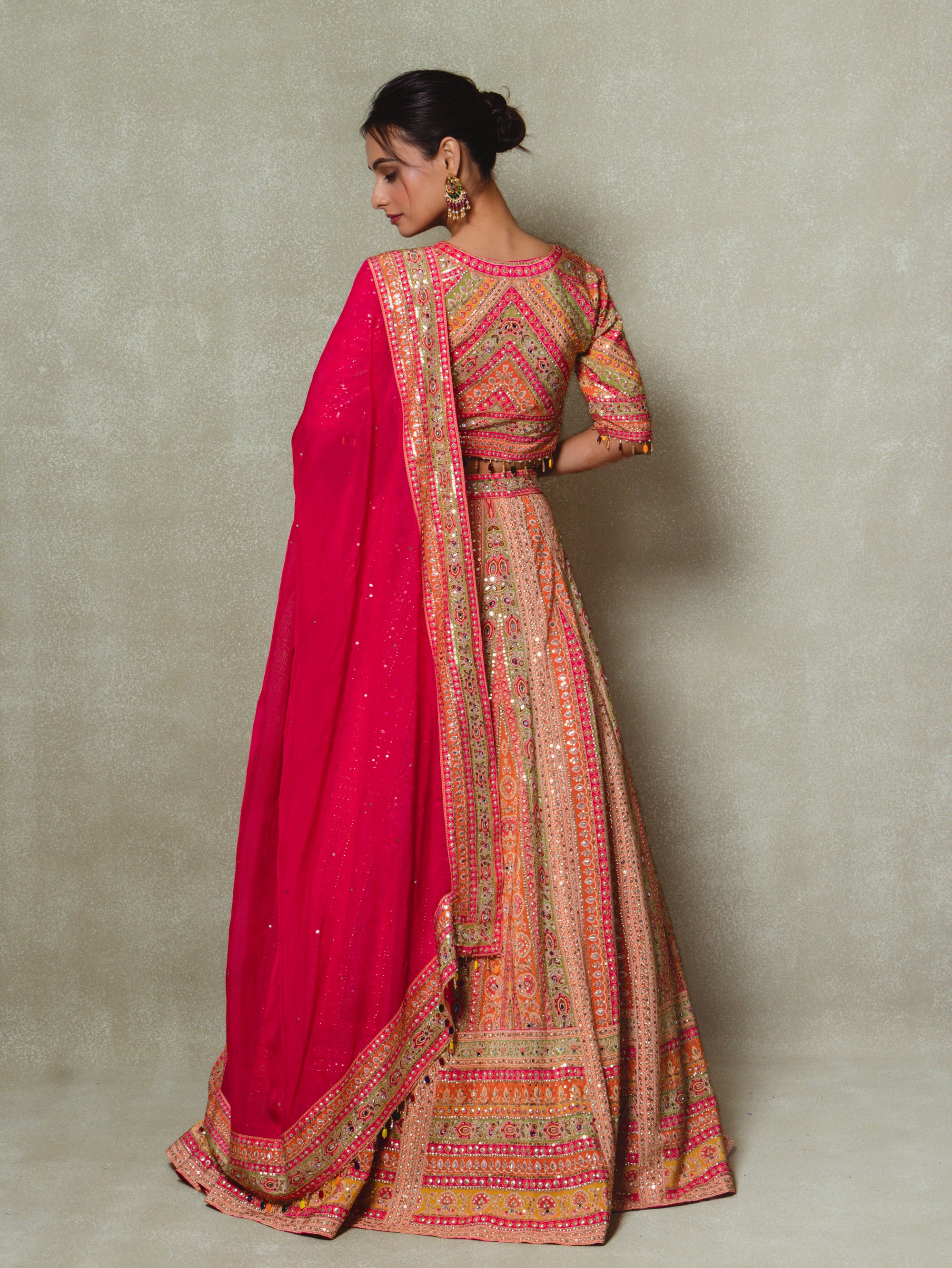 Pink Crepe Sequins Embellished Lehenga Set