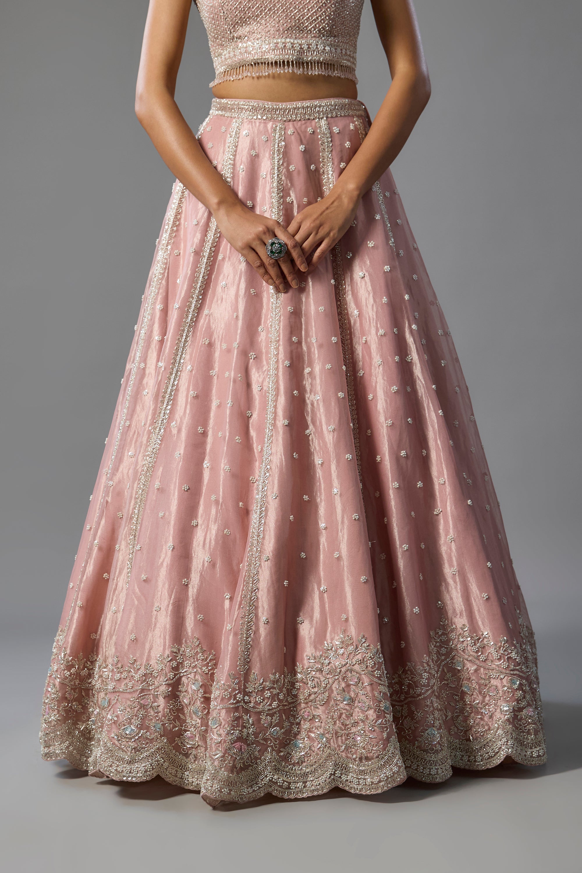 Rose Pink Tissue Sequins Embroidered Lehenga Set