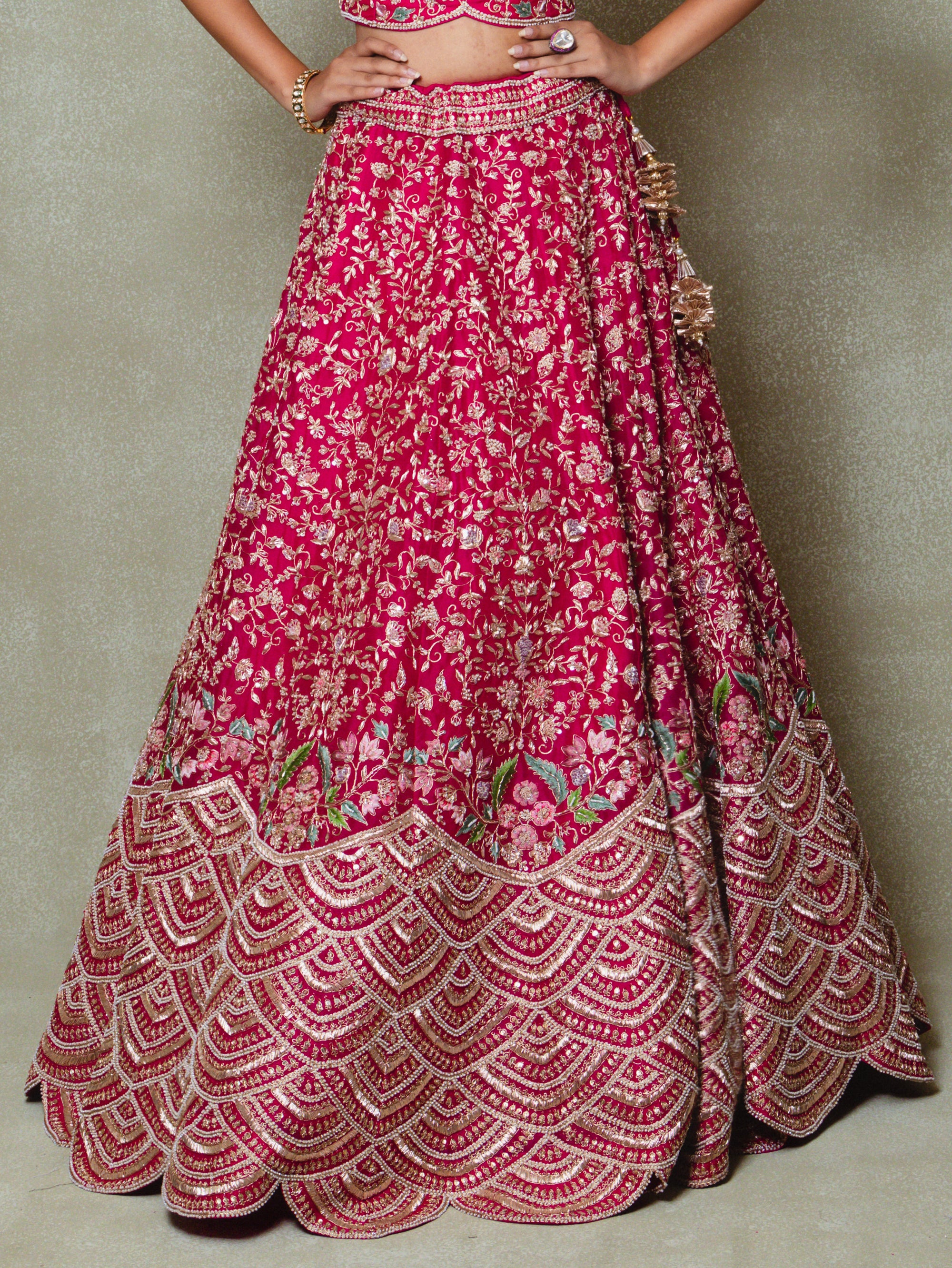 Rani Pink Organza Embroidered Lehenga Set