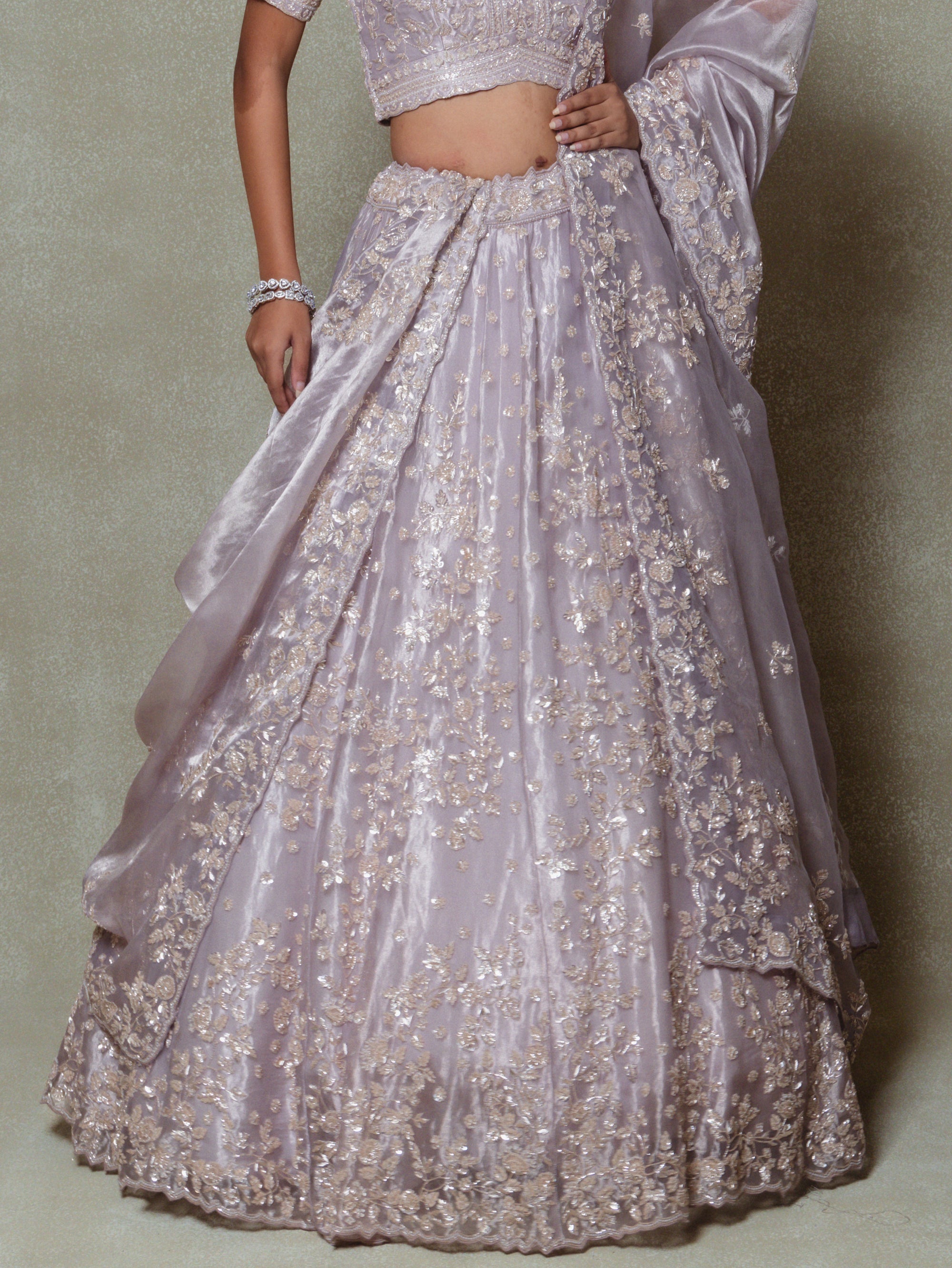 Lilac Tissue Pearls and Sequins Embroidered Lehenga Set