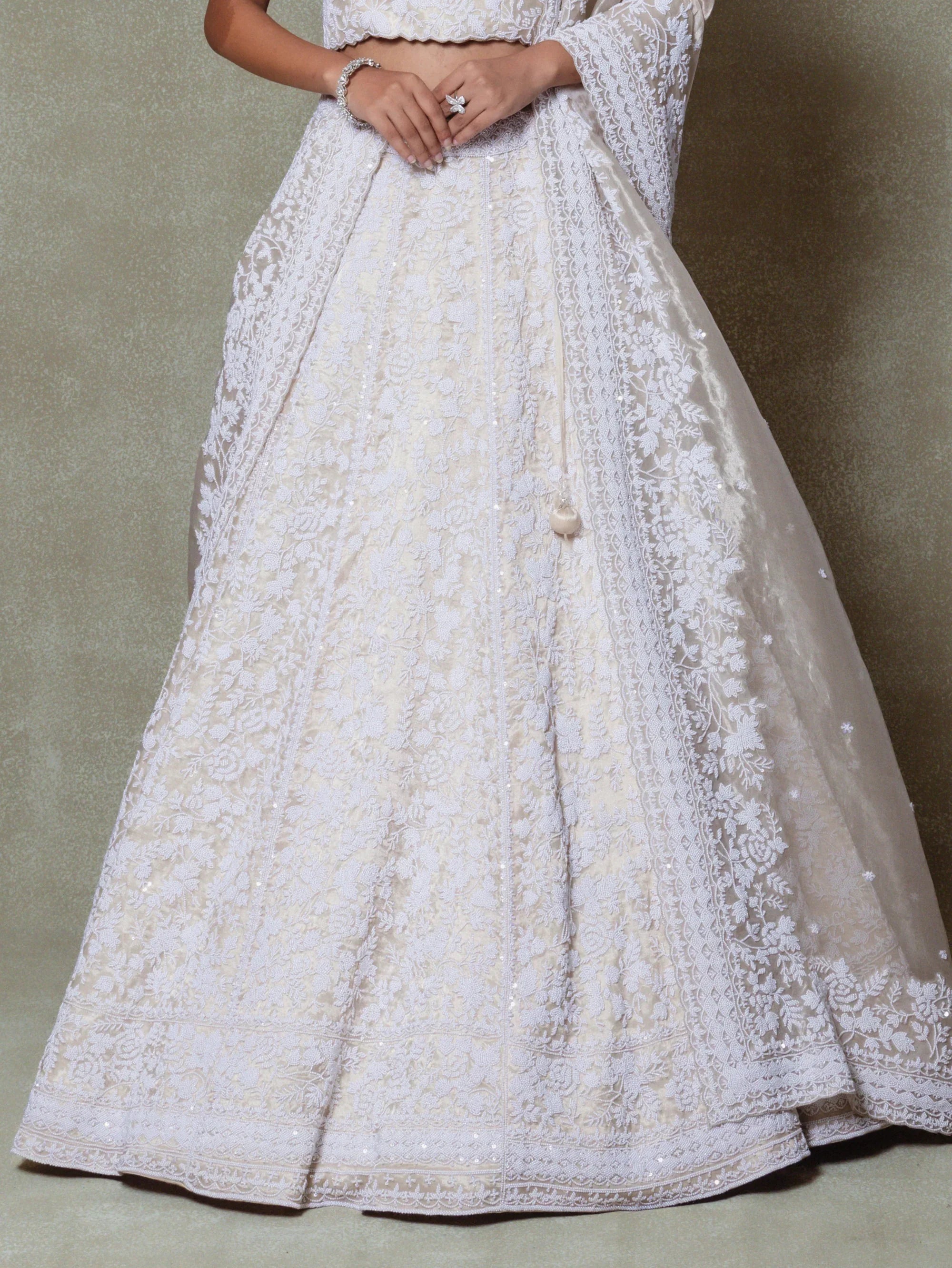 Champagne Tissue Pearls and Cutdana Embroidered Lehenga Set - Vedant G