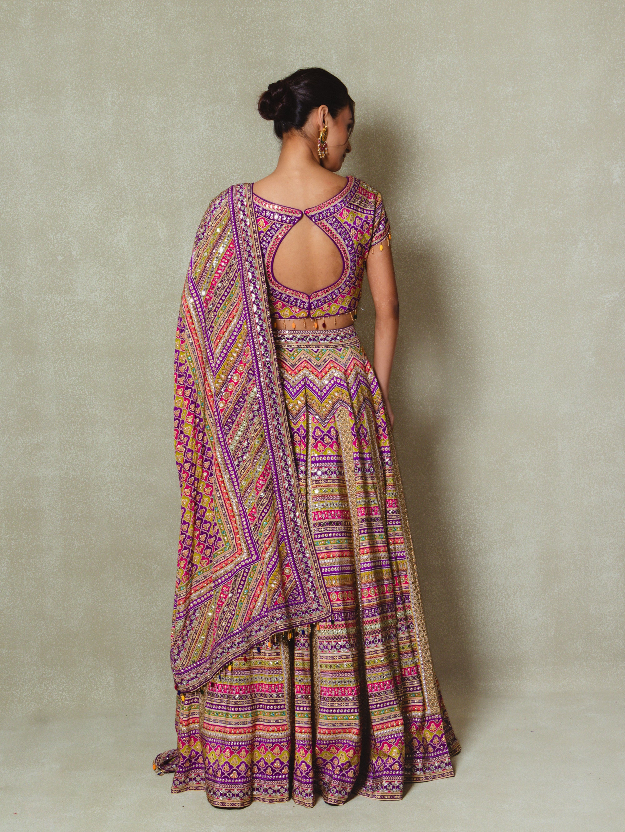 Purple Crepe Silk Digital Printed Lehenga Set