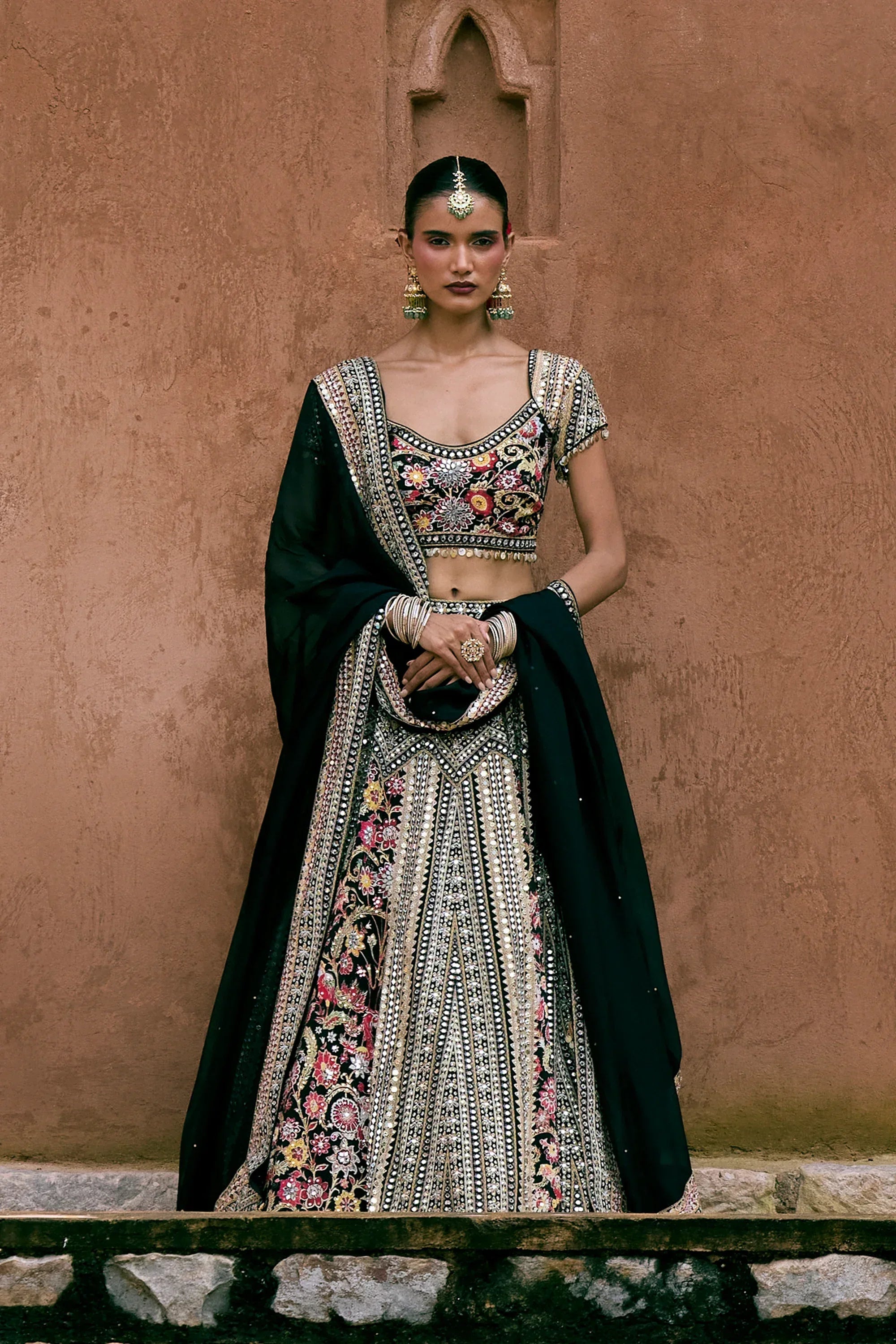 Black Crepe Sequins Embellished Lehenga Set - Vedant G